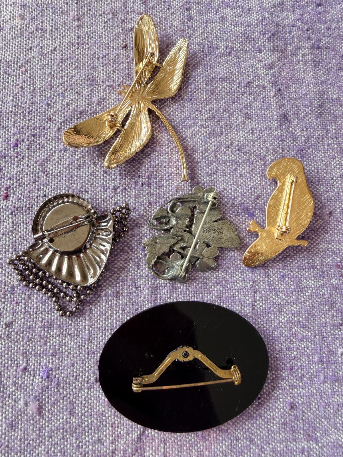 Vintage Brooches Set of 5 bundle whimsical flower butterfly dragonfly whimsy