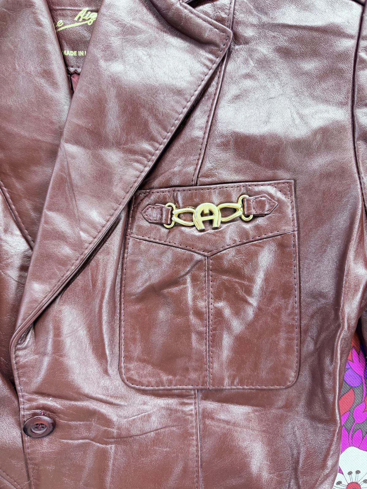 Vintage 1980s Leather Jacket by Etienne Aigner Burgundy Tailored Blazer coat 8