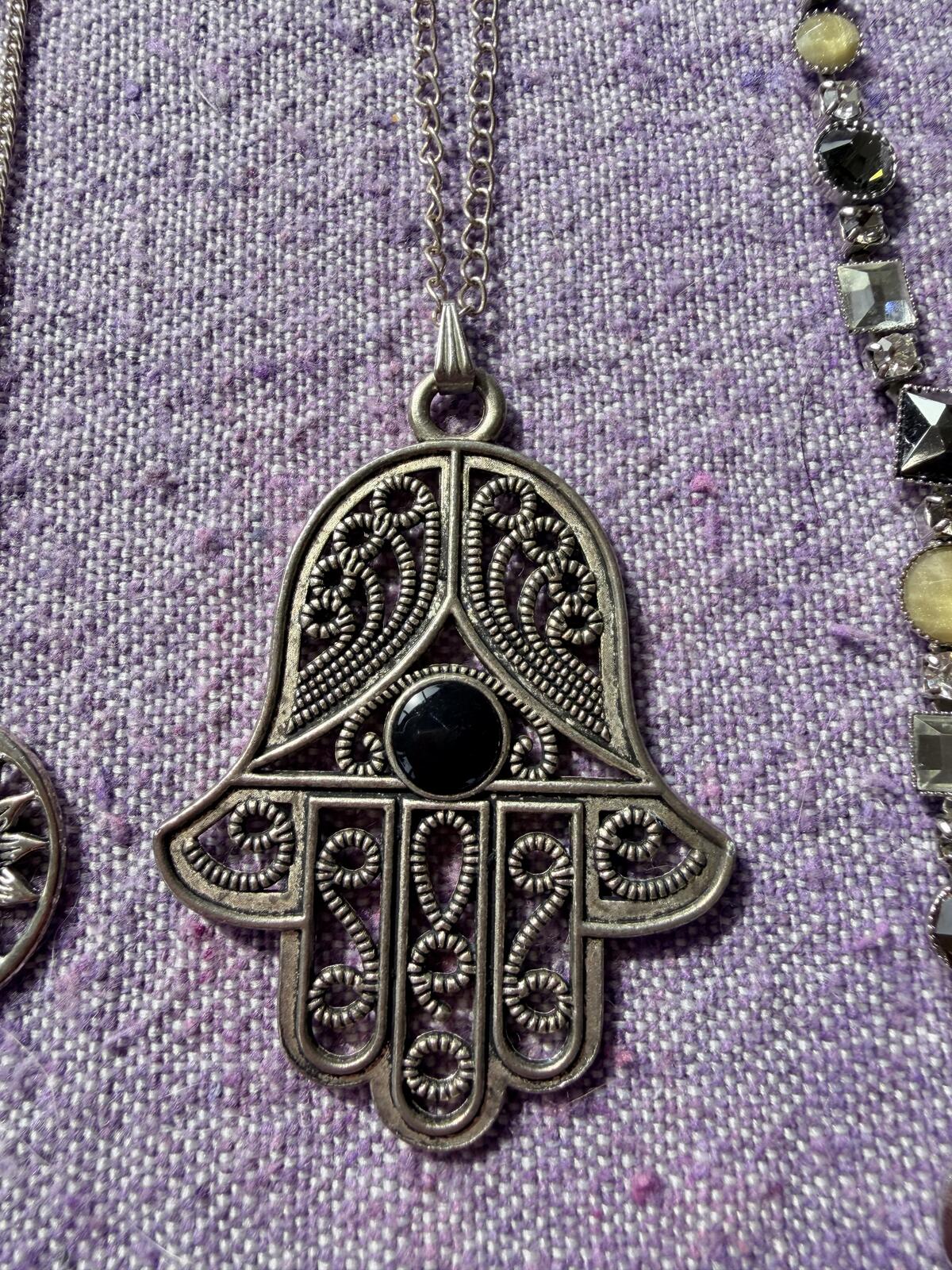 Hippie Boho Necklaces Bundle Set of 5 Silver Tone Pendants Sun Moon Hamsa