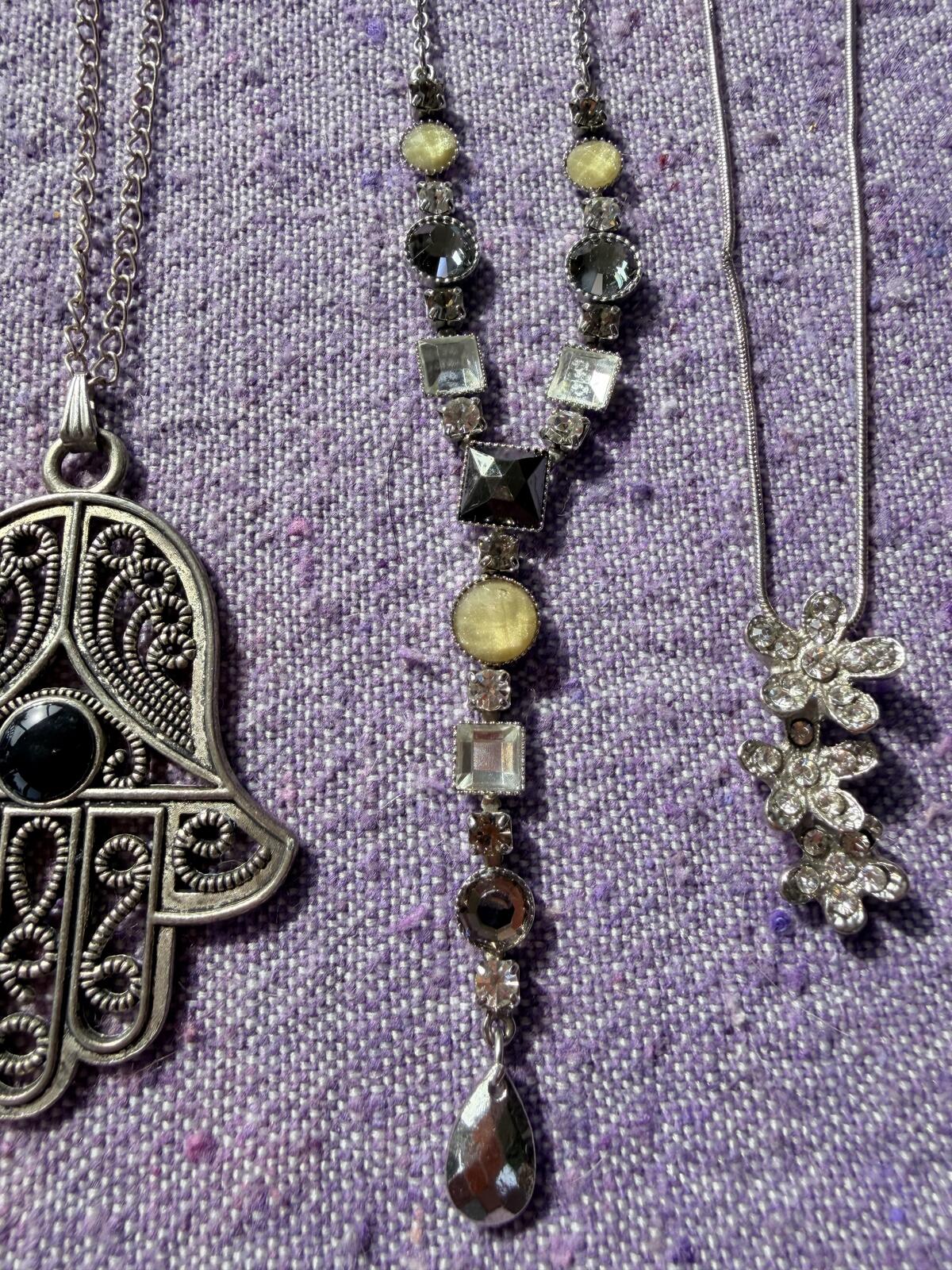 Hippie Boho Necklaces Bundle Set of 5 Silver Tone Pendants Sun Moon Hamsa