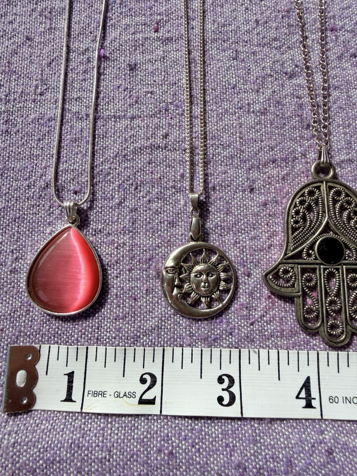 Hippie Boho Necklaces Bundle Set of 5 Silver Tone Pendants Sun Moon Hamsa