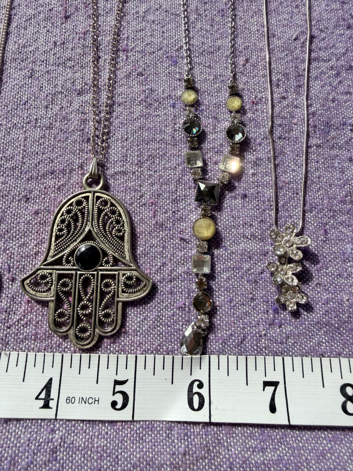 Hippie Boho Necklaces Bundle Set of 5 Silver Tone Pendants Sun Moon Hamsa
