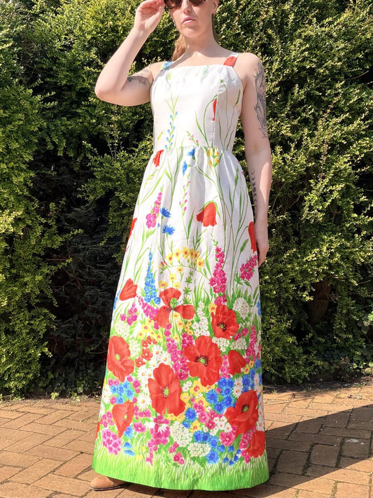 Vintage 1960s Maxi Dress Long Floral Summer Hippie boho Dress size 12