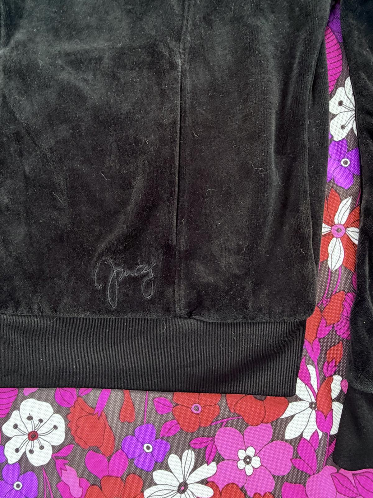 Vintage Y2K Juicy Couture Top Black Velour Zip Up Hoodie with rhinestones XL