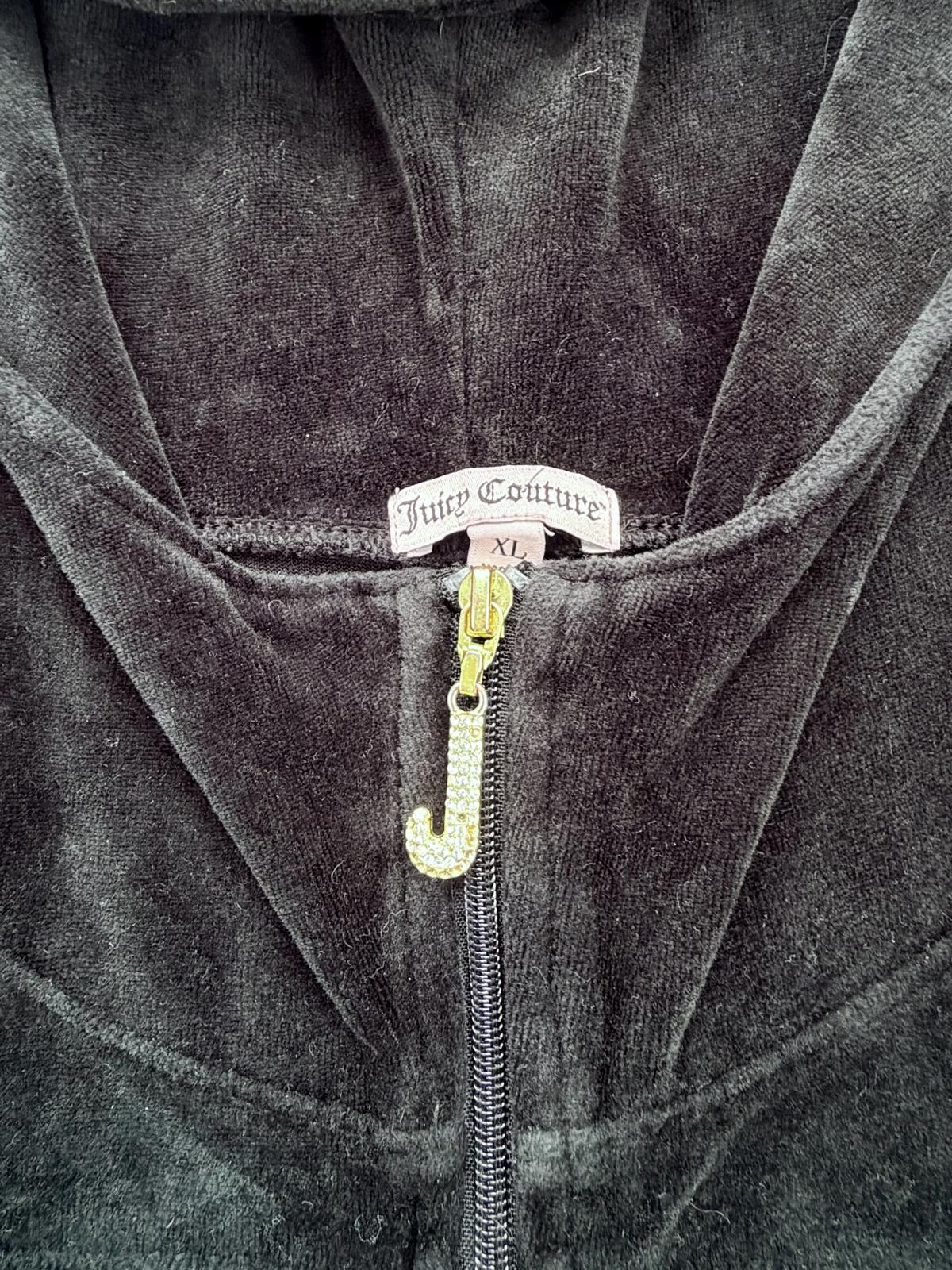 Vintage Y2K Juicy Couture Top Black Velour Zip Up Hoodie with rhinestones XL
