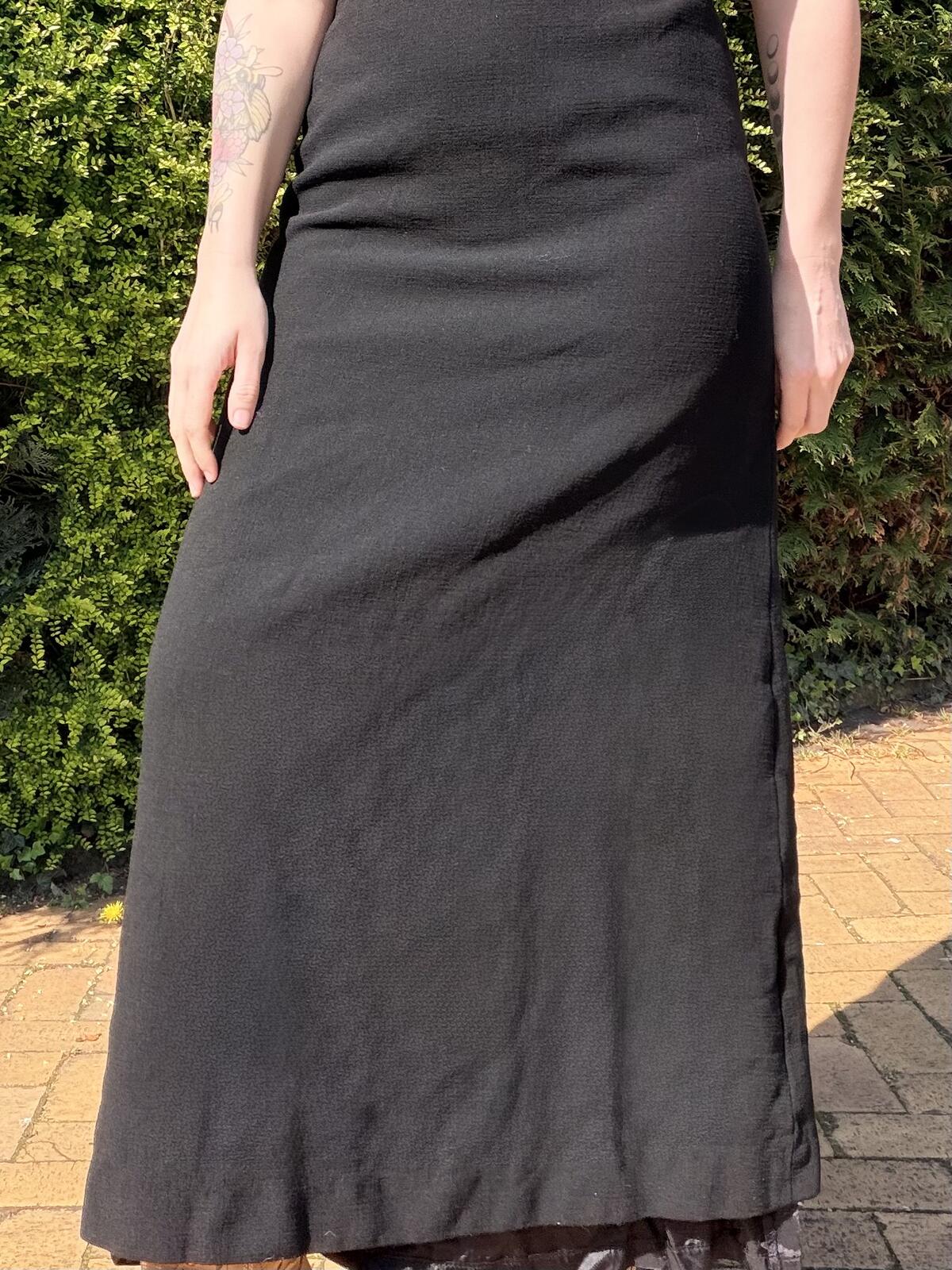 Vintage 1970s Maxi Dress Black Size 14 with sparkly Plaid Tartan Bodice