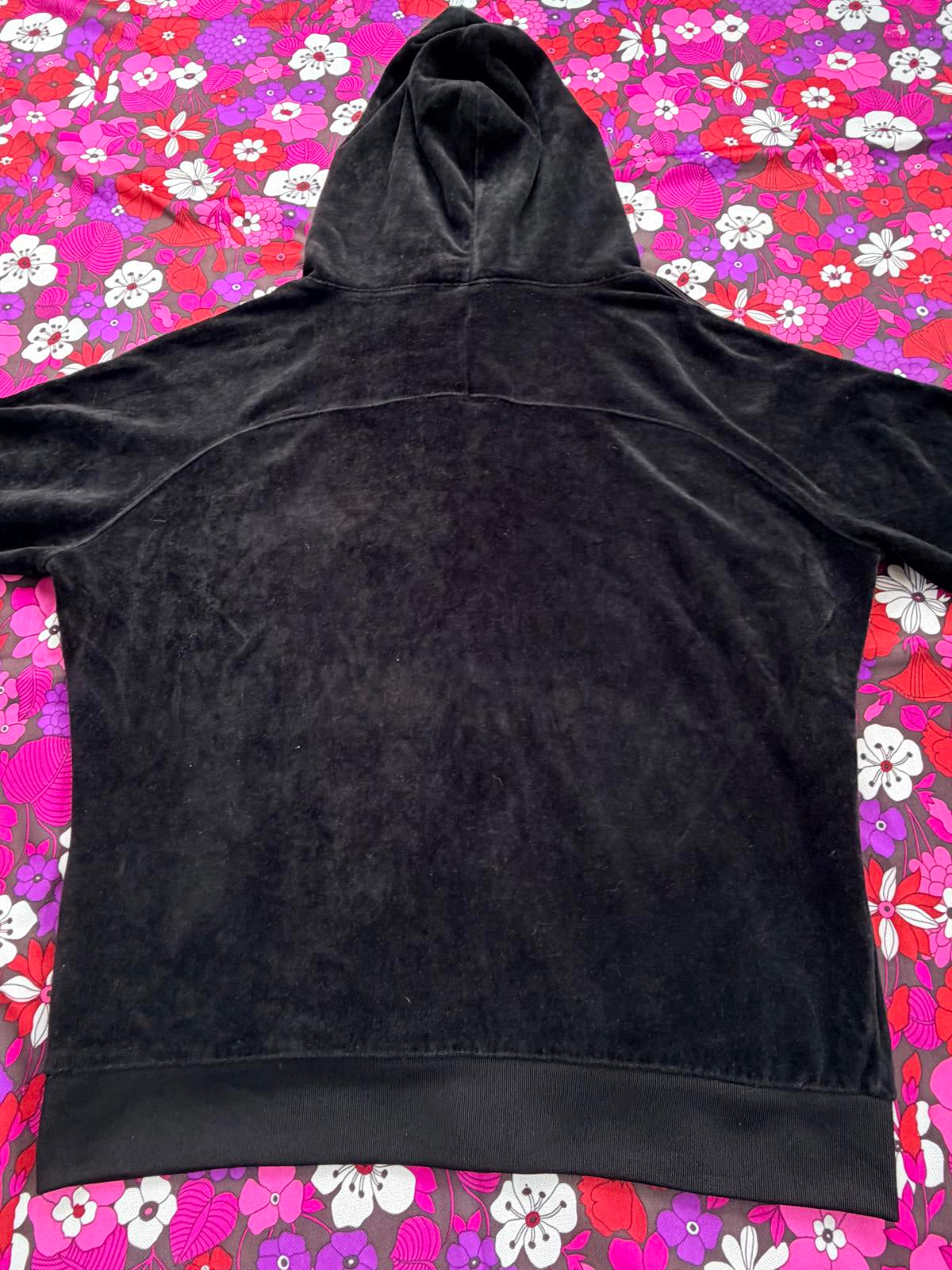 Vintage Y2K Juicy Couture Top Black Velour Zip Up Hoodie with rhinestones XL