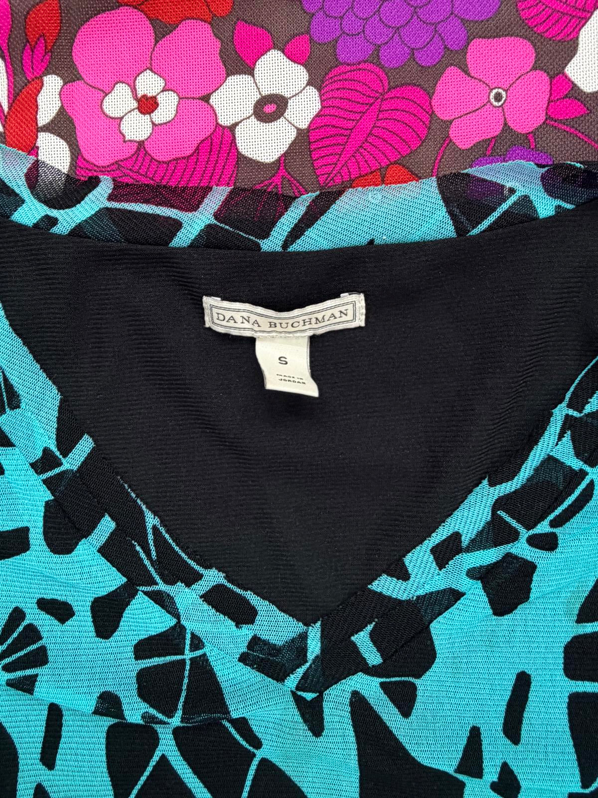 Vintage Y2K Mesh Top By Dana Buchman layered patterned V-Neck Cami Top Size 8 10