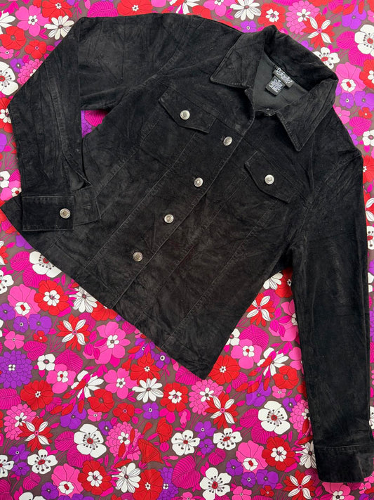 Vintage Y2k Corduroy Jacket Black Size 10 By Rafaella Petites Cropped coat