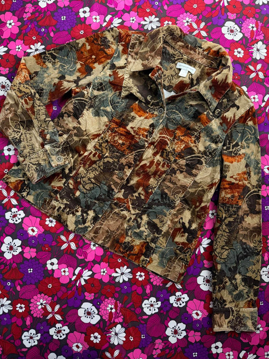 Vintage Y2K Corduroy Blazer Christopher & Banks Patterned Button Jacket Size L