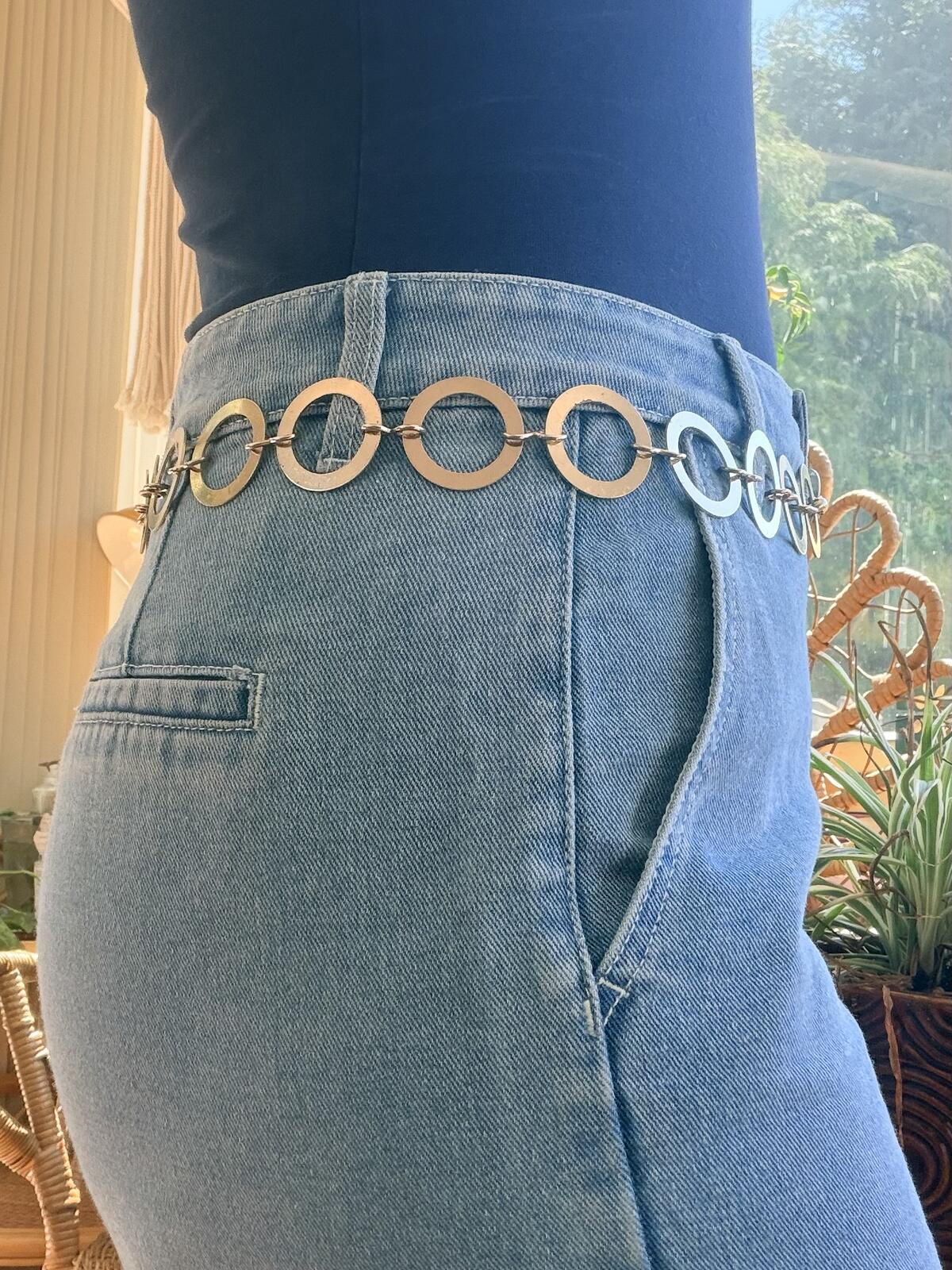 Vintage 1960s Silver Tone Metal Circle Link Chain Belt 34"