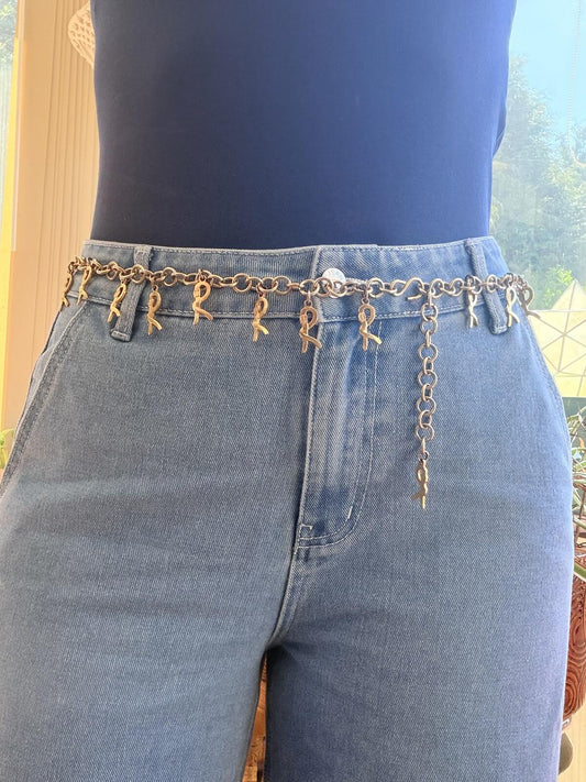 Vintage 1980s Chain Belt with Gold tone rope Charms 36"
