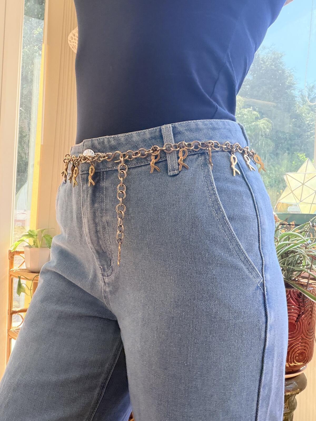 Vintage 1980s Chain Belt with Gold tone rope Charms 36"