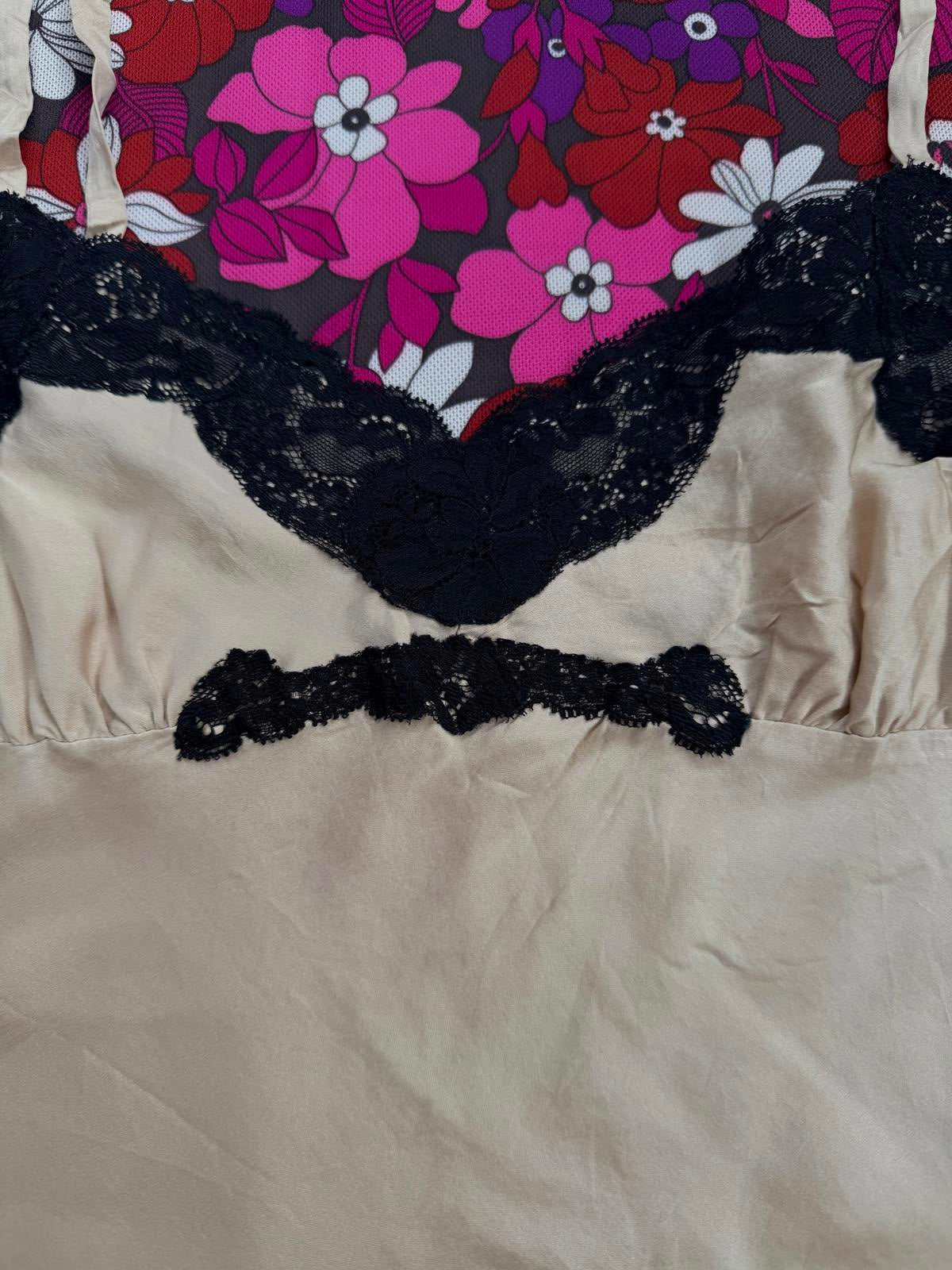 Vintage Y2K Cami Top with lace trim beige and black size 12
