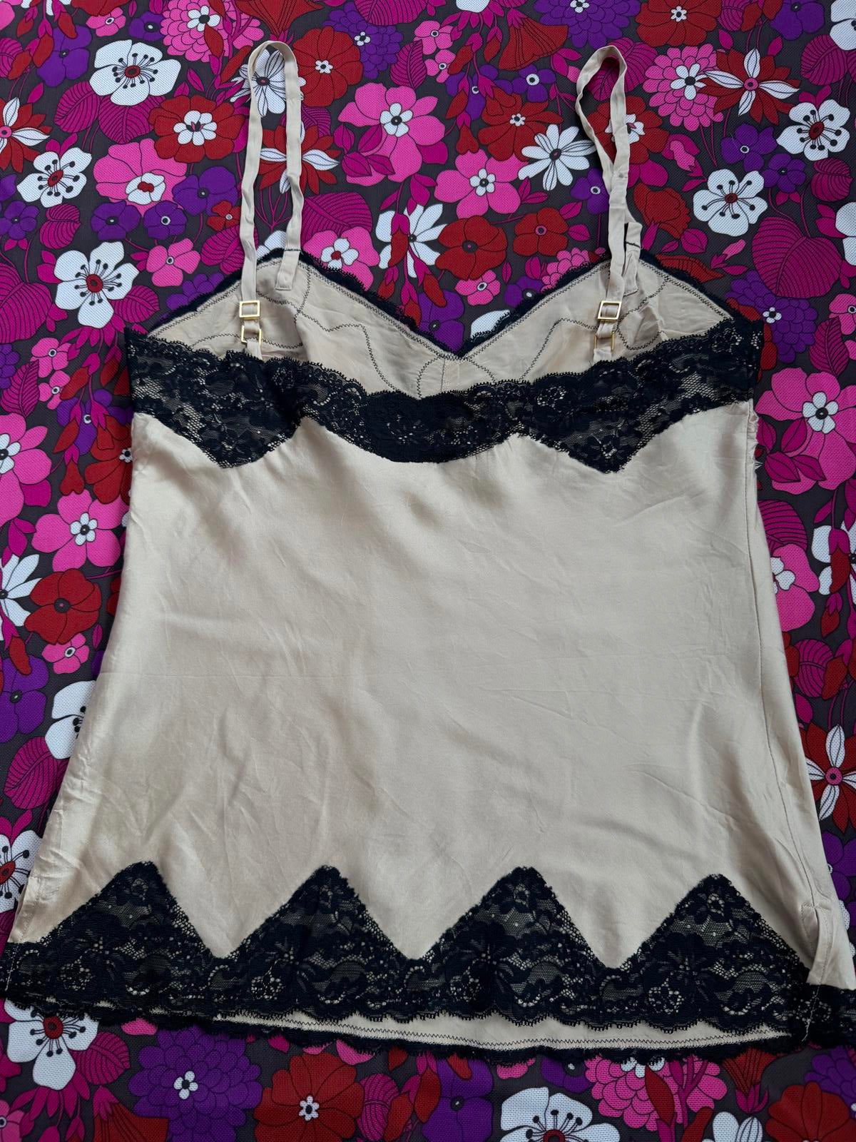 Vintage Y2K Cami Top with lace trim beige and black size 12