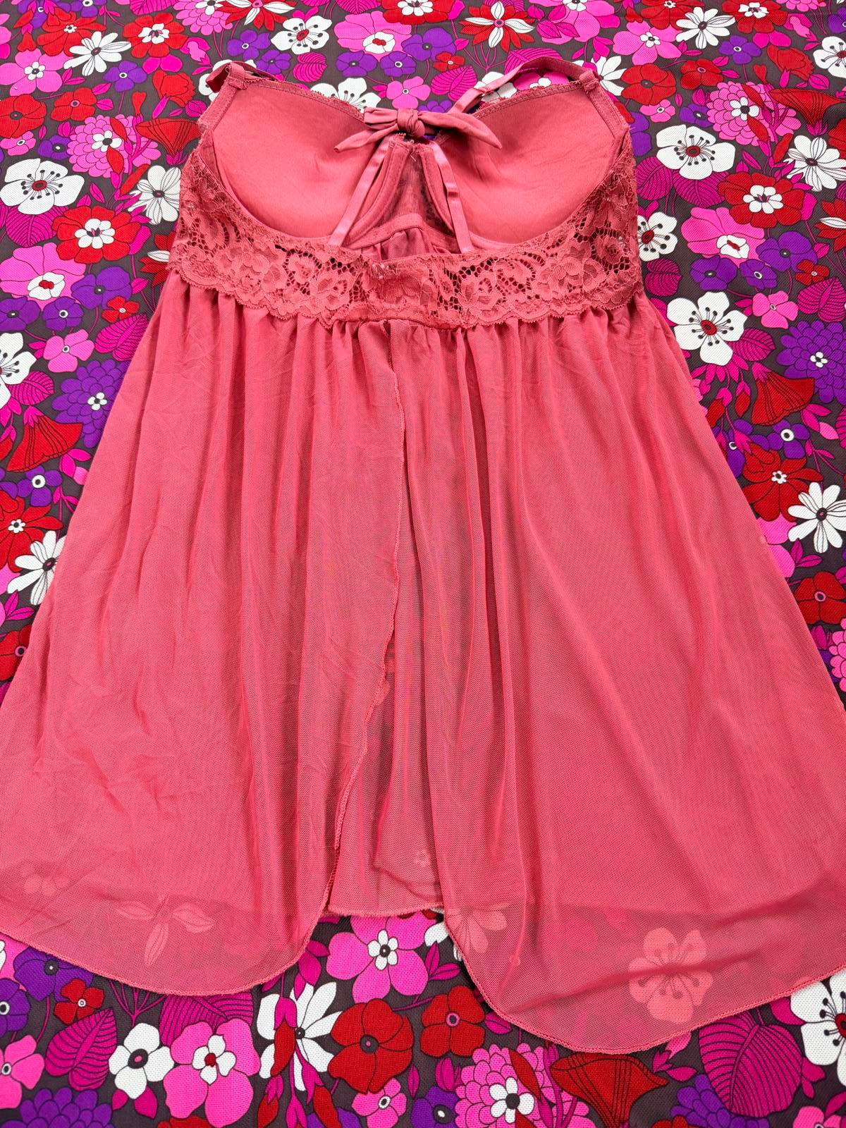 Pink Lace Babydoll Nightdress with back bow lace wired cup size 34 C
