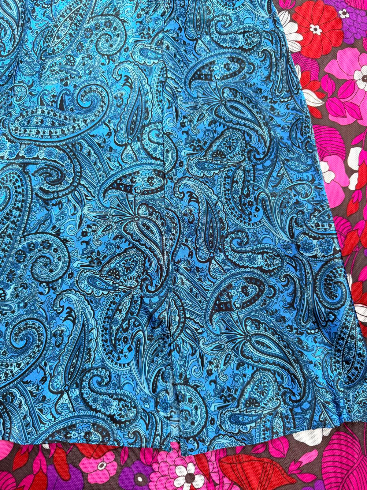 Vintage Y2K Slip Dress with Lace Trim Blue Paisley Pattern Babydoll size 8 to 10