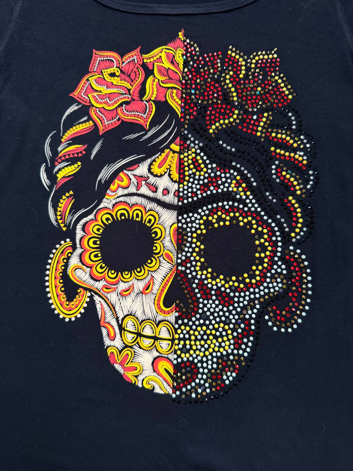 Vintage Y2k Skull Top Black Cold Shoulder Embellished Asymmetrical Tee size S