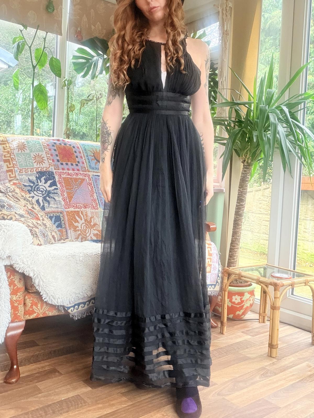 Vintage Black cocktail Dress size 6 Diamanté detail and sheer overlay