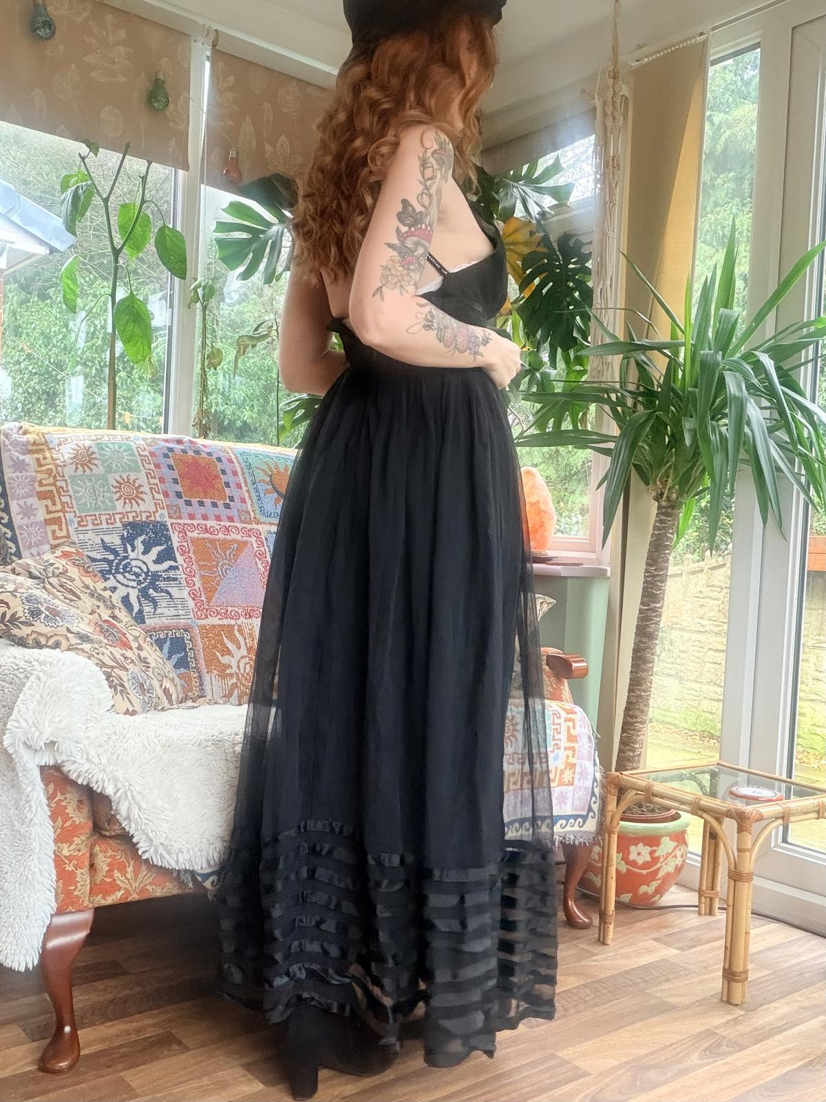 Vintage Black cocktail Dress size 6 Diamanté detail and sheer overlay