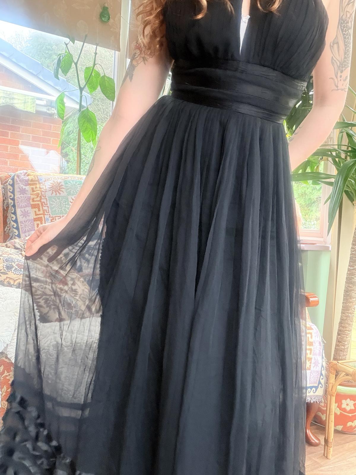 Vintage Black cocktail Dress size 6 Diamanté detail and sheer overlay