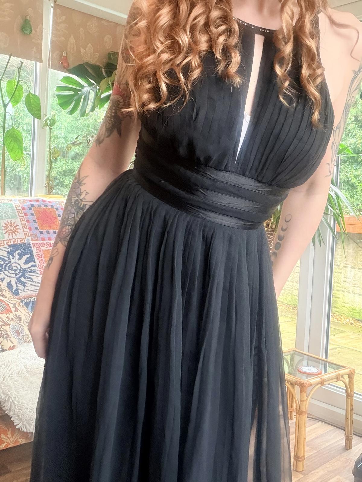 Vintage Black cocktail Dress size 6 Diamanté detail and sheer overlay