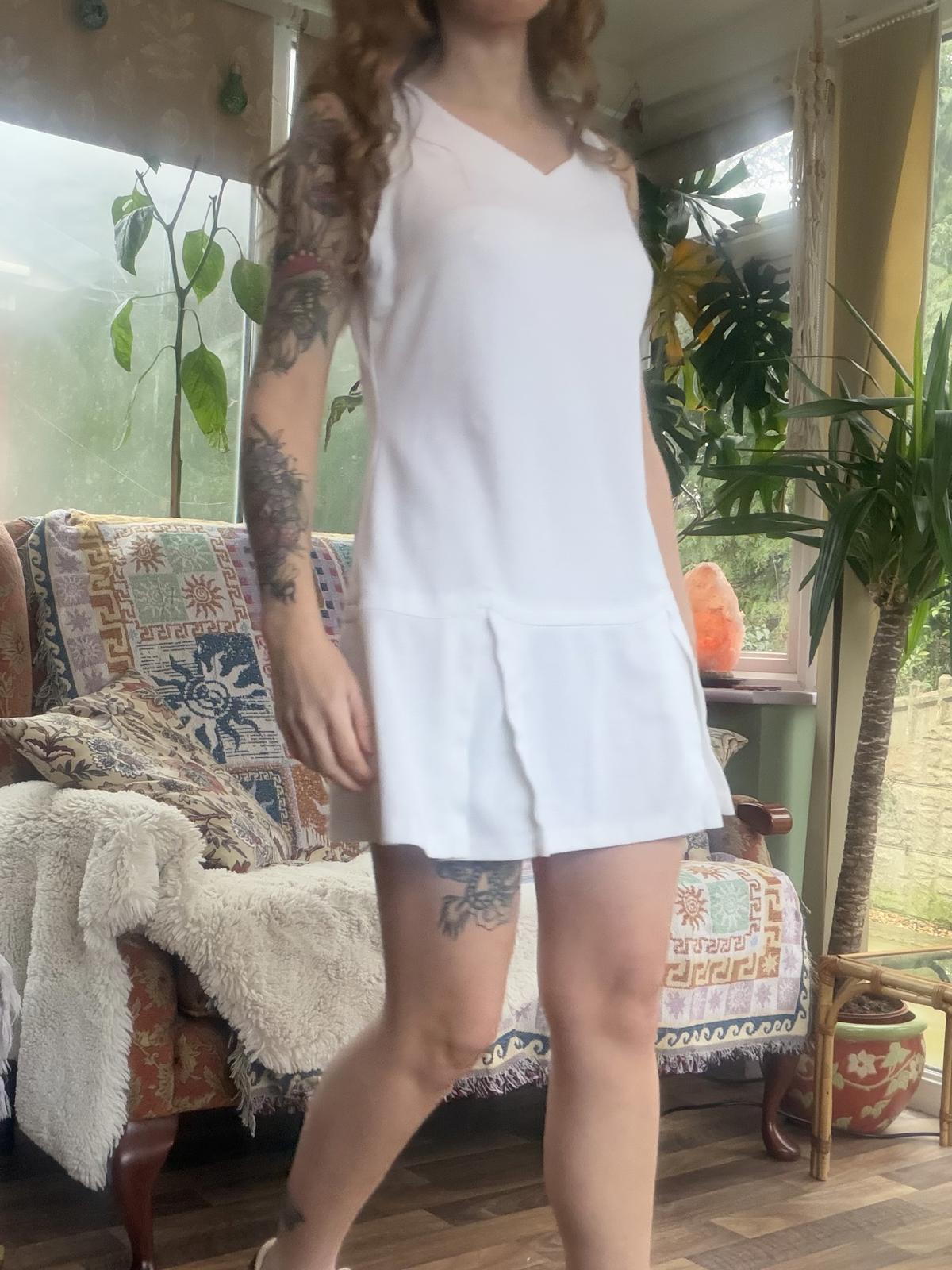 Vintage 1980s tennis dress size 14 White Sleeveless Mini Dress with Pleated Hem