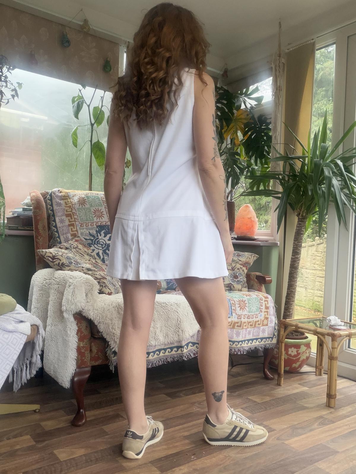 Vintage 1980s tennis dress size 14 White Sleeveless Mini Dress with Pleated Hem