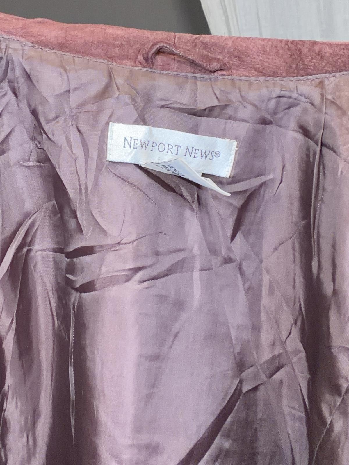 Vintage Y2K Suede Jacket with Stitch Detailing and Pleated Hem Brown size 12 14