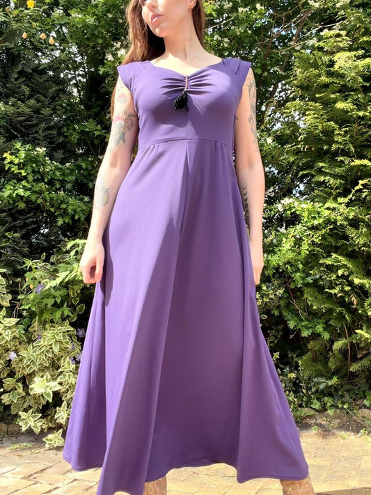 Vintage 1980s Cocktail Dress Purple Maxi Dress with Scarf Detail Size 12