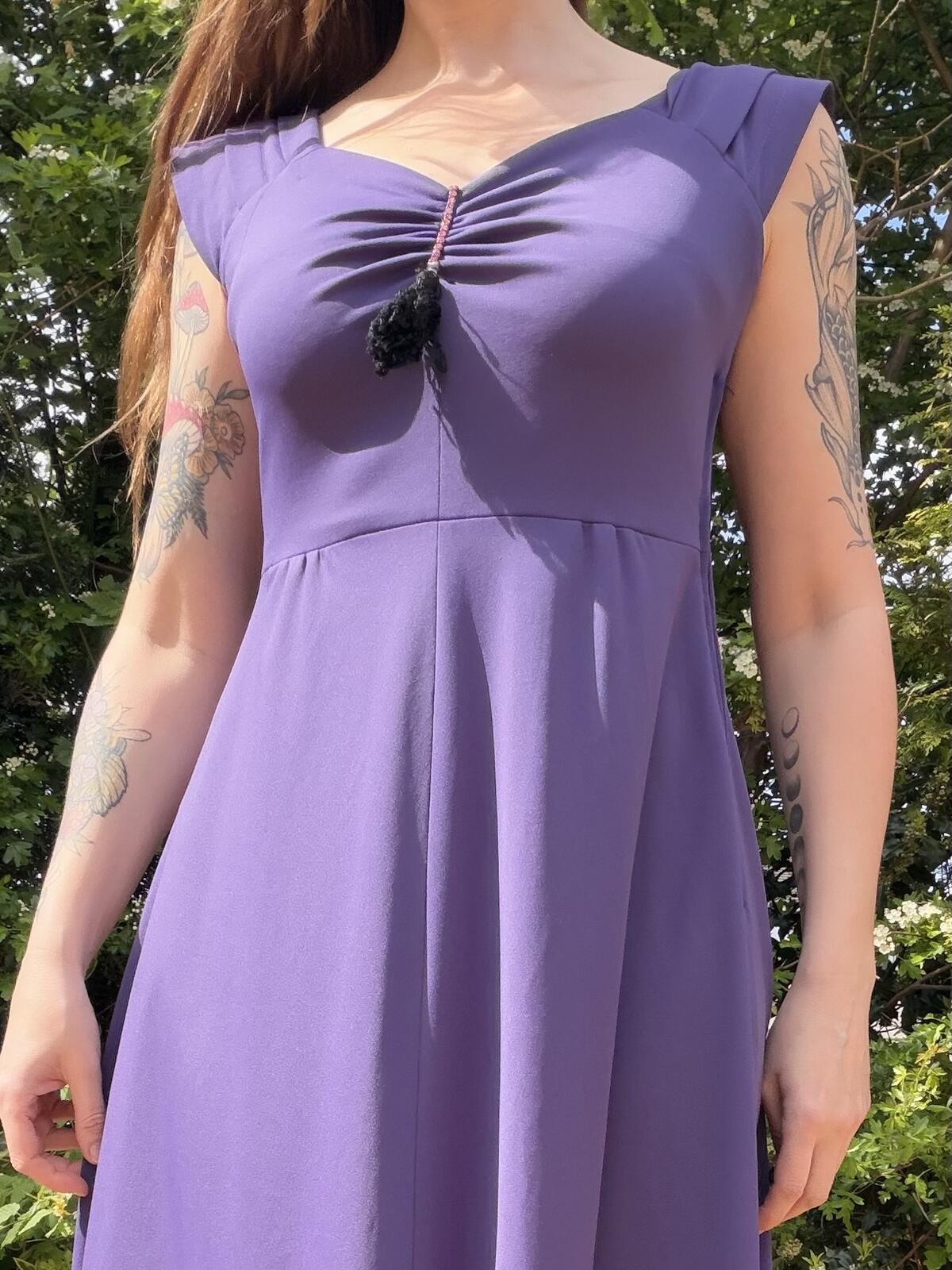 Vintage 1980s Cocktail Dress Purple Maxi Dress with Scarf Detail Size 12