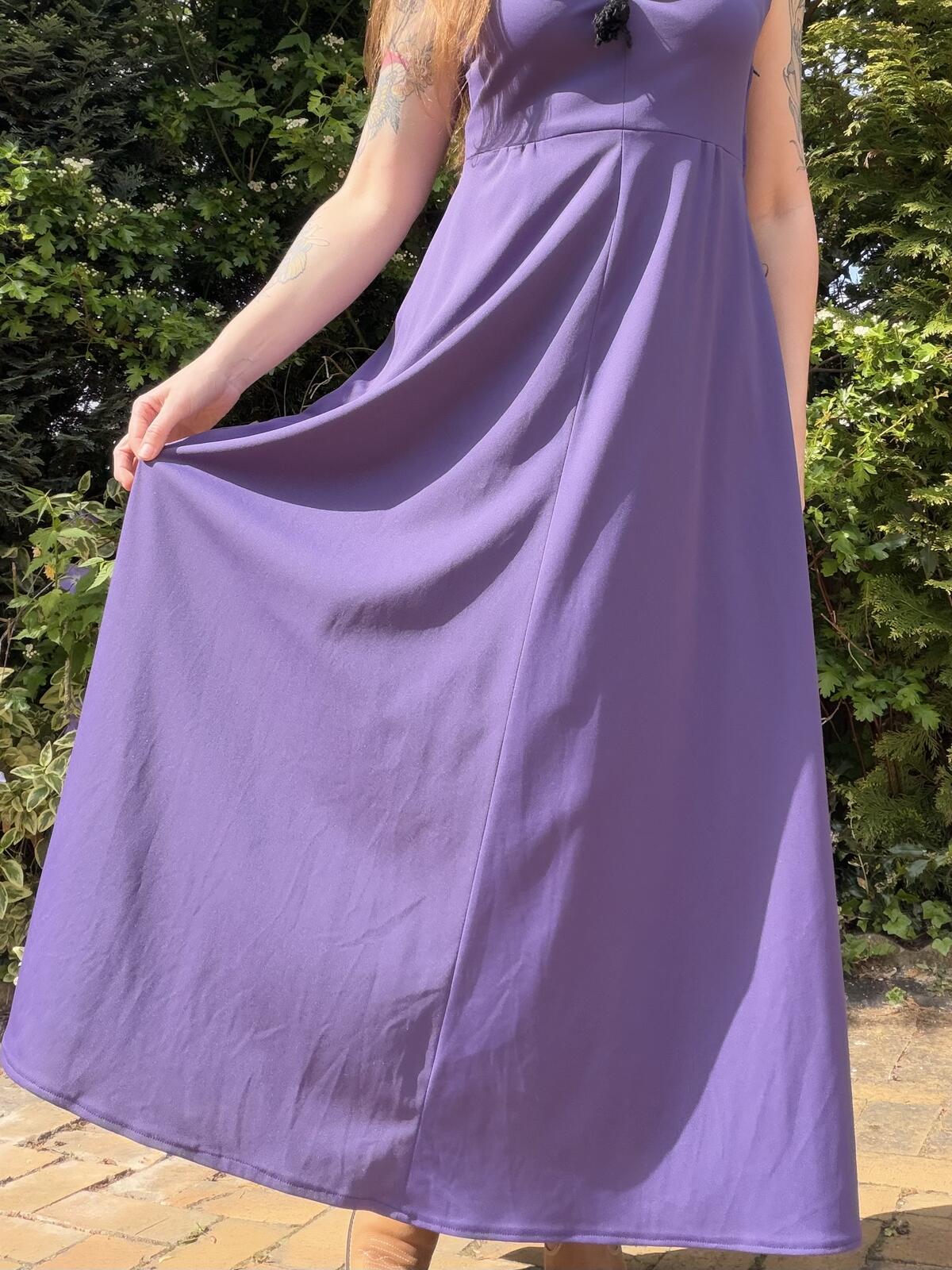 Vintage 1980s Cocktail Dress Purple Maxi Dress with Scarf Detail Size 12