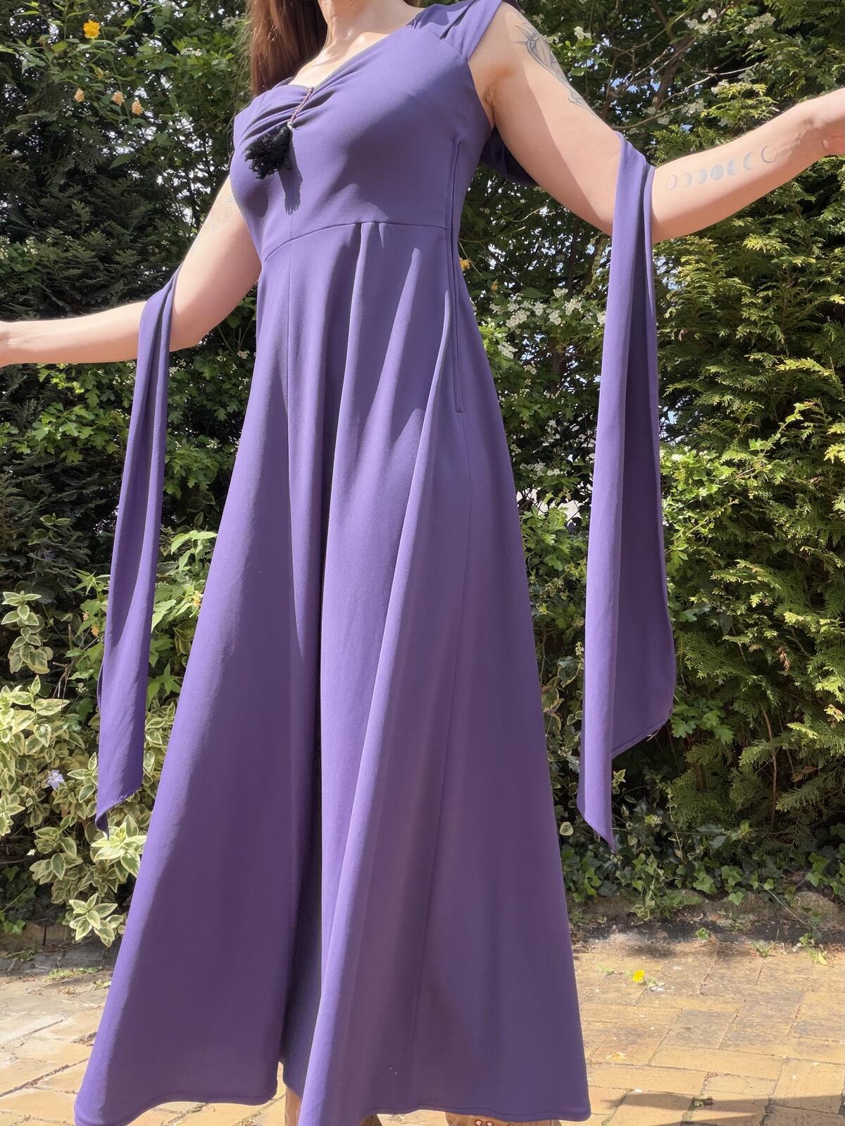 Vintage 1980s Cocktail Dress Purple Maxi Dress with Scarf Detail Size 12