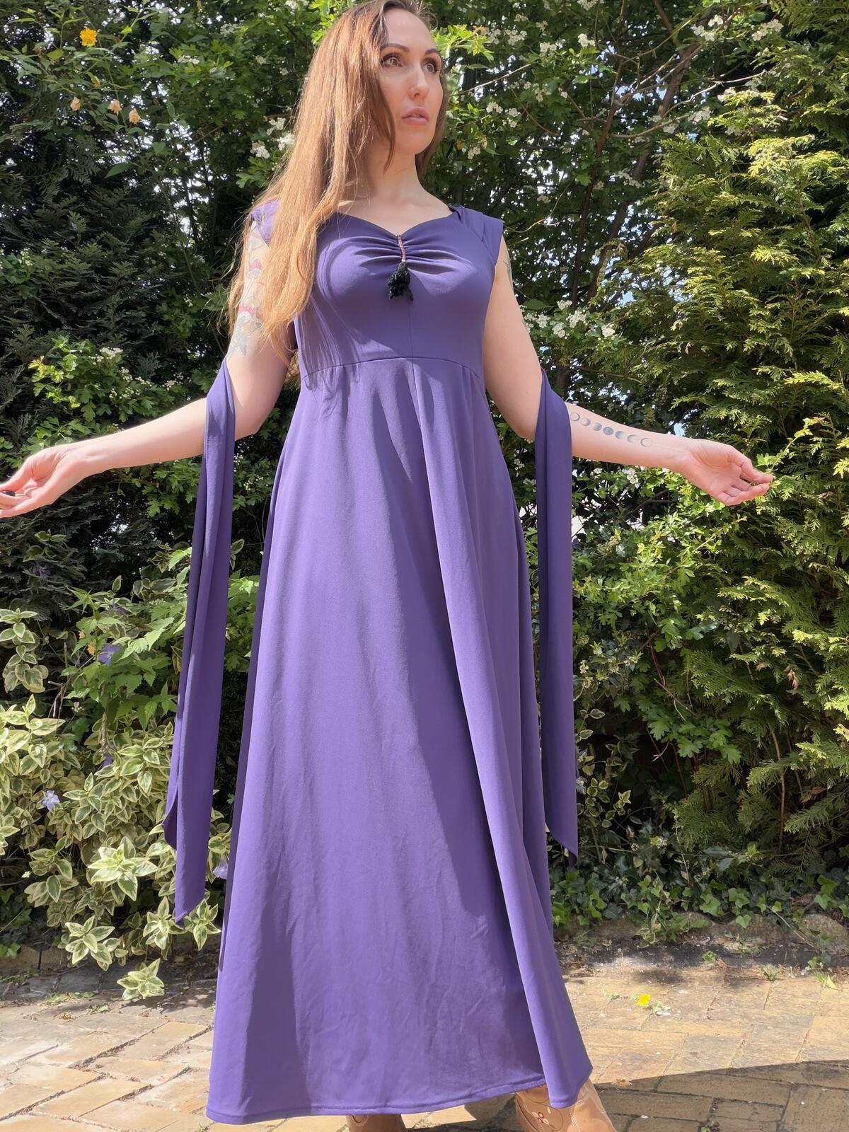 Vintage 1980s Cocktail Dress Purple Maxi Dress with Scarf Detail Size 12