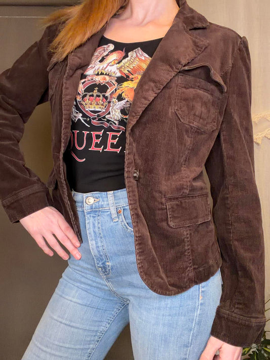 Vintage Y2K Corduroy Blazer Size 12 brown Jacket By Per Se With flap Pockets