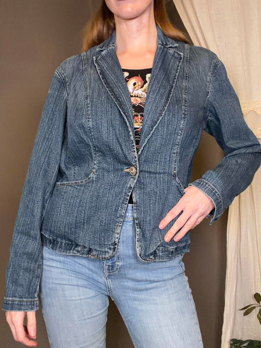 Vintage 1990s Denim Jacket Size 14 16 Summer Casual Blazer by St johns Bay Blue