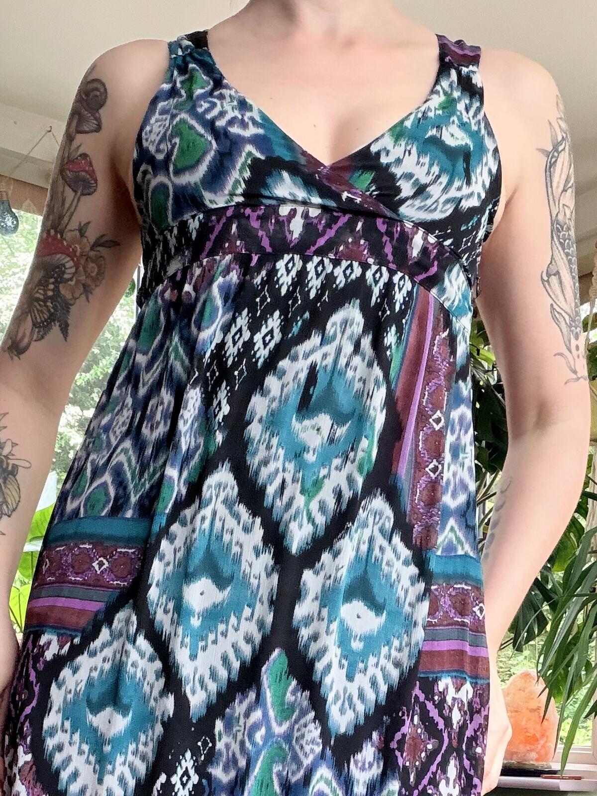 Boho Sleeveless Maxi Dress with Geometric Print Summer Festival Dress Size 8