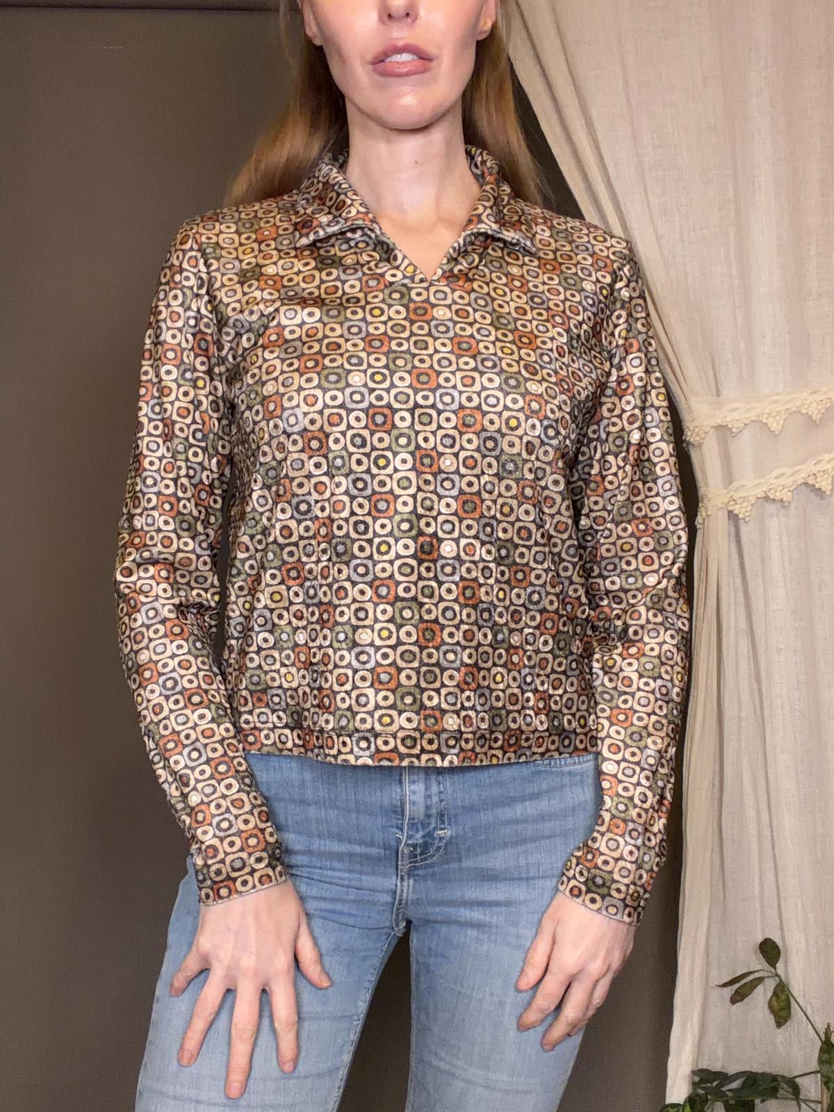 Vintage Y2K RoxyWear blouse Long Sleeve Retro Patterned Shirt size 12