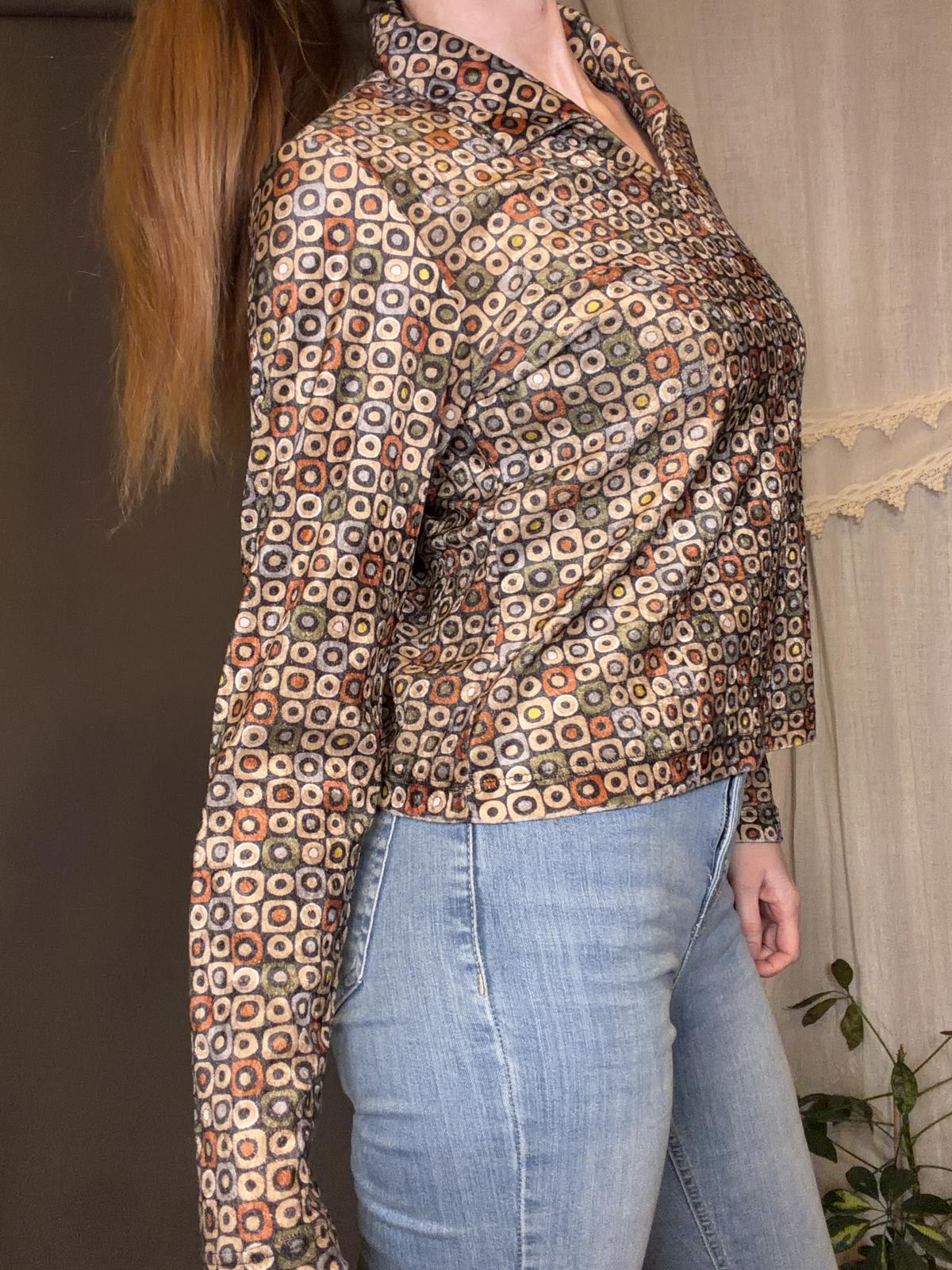 Vintage Y2K RoxyWear blouse Long Sleeve Retro Patterned Shirt size 12