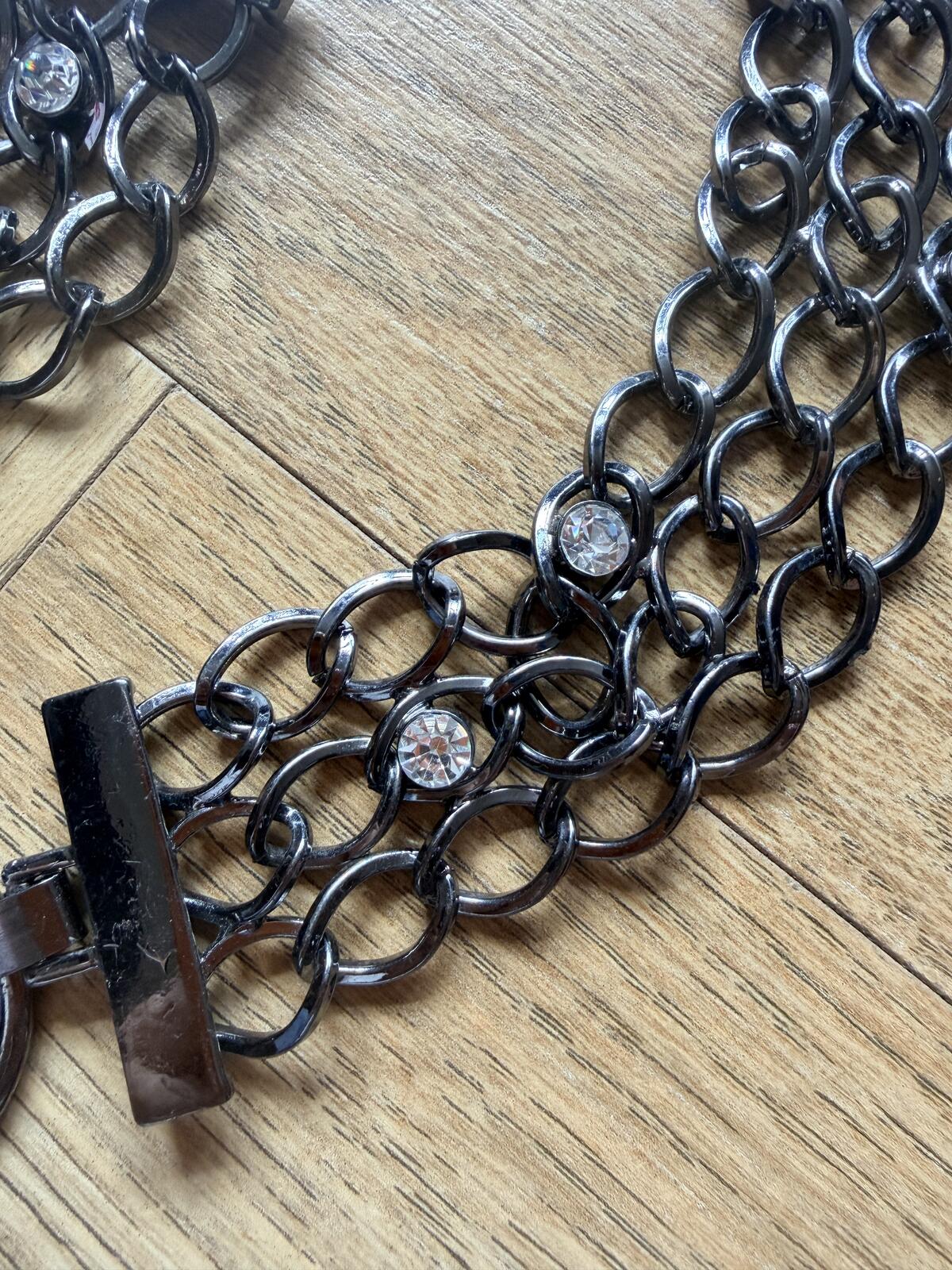 Black Multi Chain Metal Belt with Rhinestone Detailing and Tassel Accent