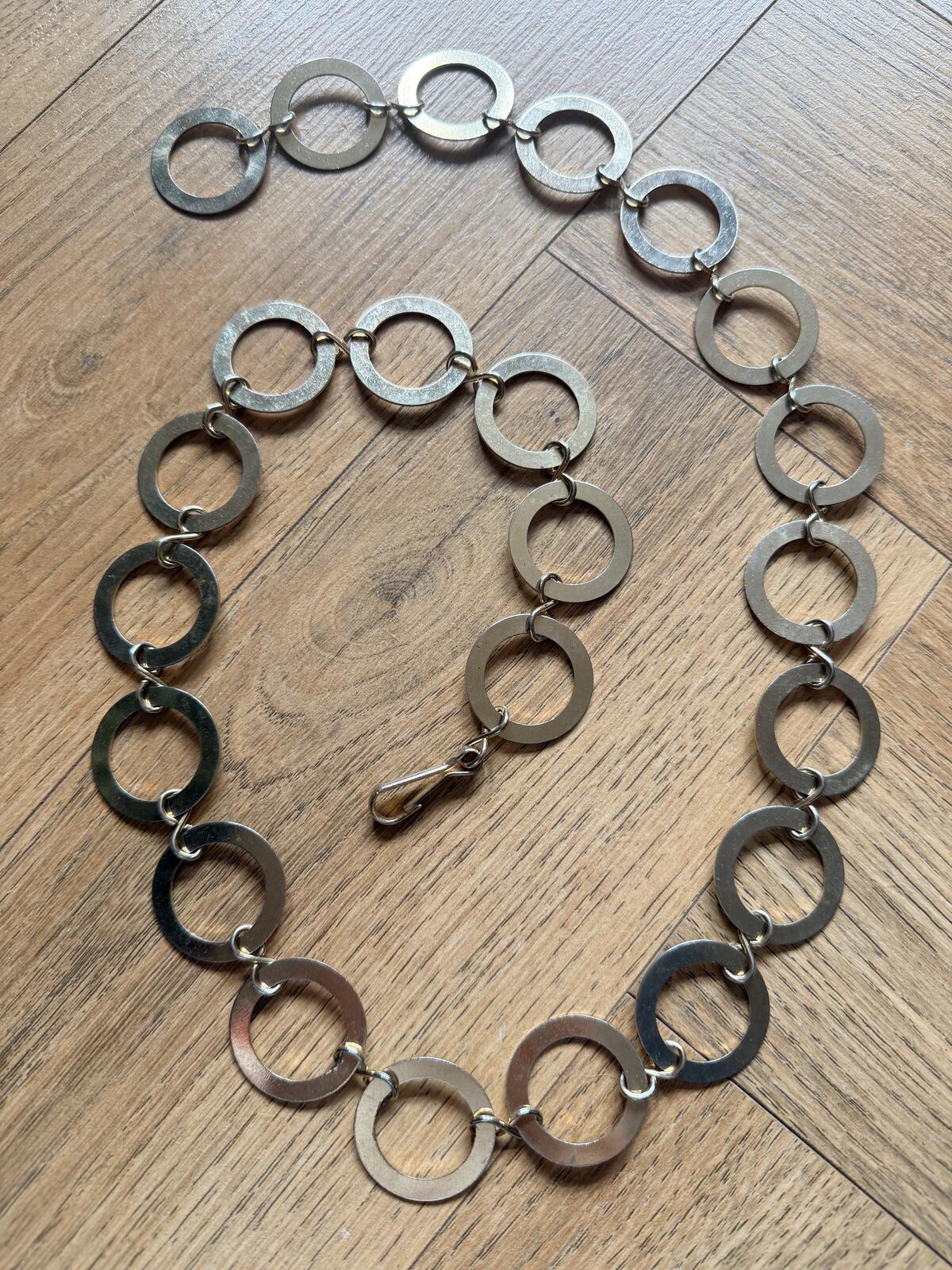 Vintage 1960s Silver Tone Metal Circle Link Chain Belt 34"