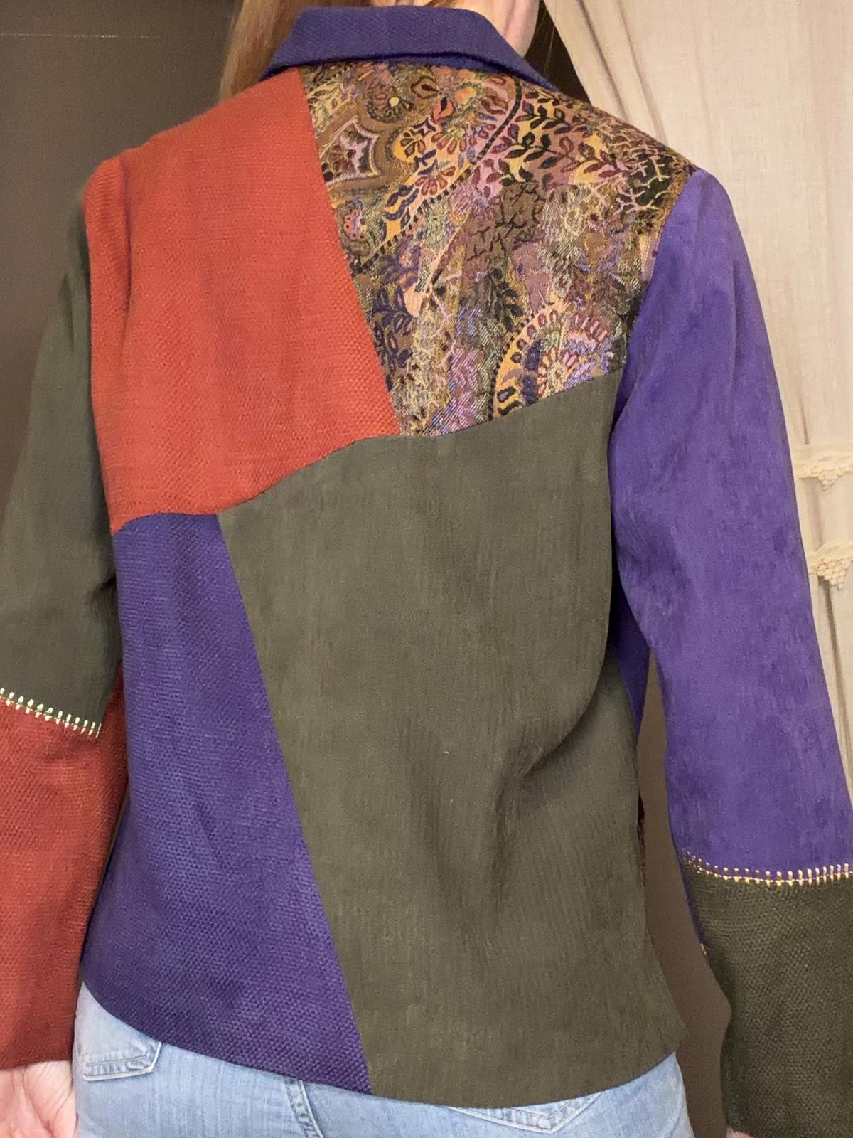 Vintage 1990s Patchwork Cardigan Button Up Jumper Shirt with Floral Embroidery S
