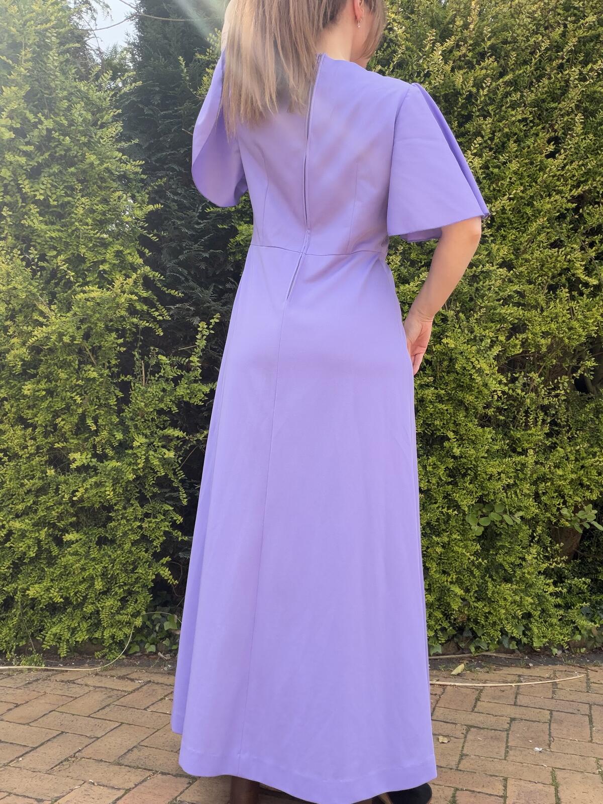 Vintage 1960s Maxi Dress with Embellished Waist and Flared sleeves Size 16