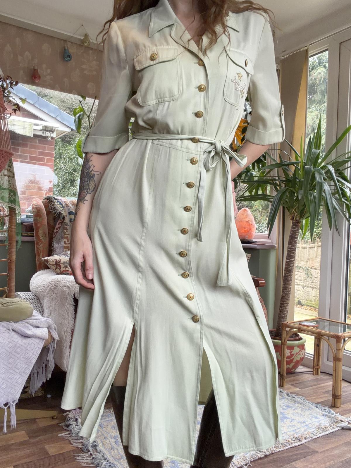 Vintage 1990s shirt dress size 8 10 by INA LIMA Button Up Midi Tie waist green