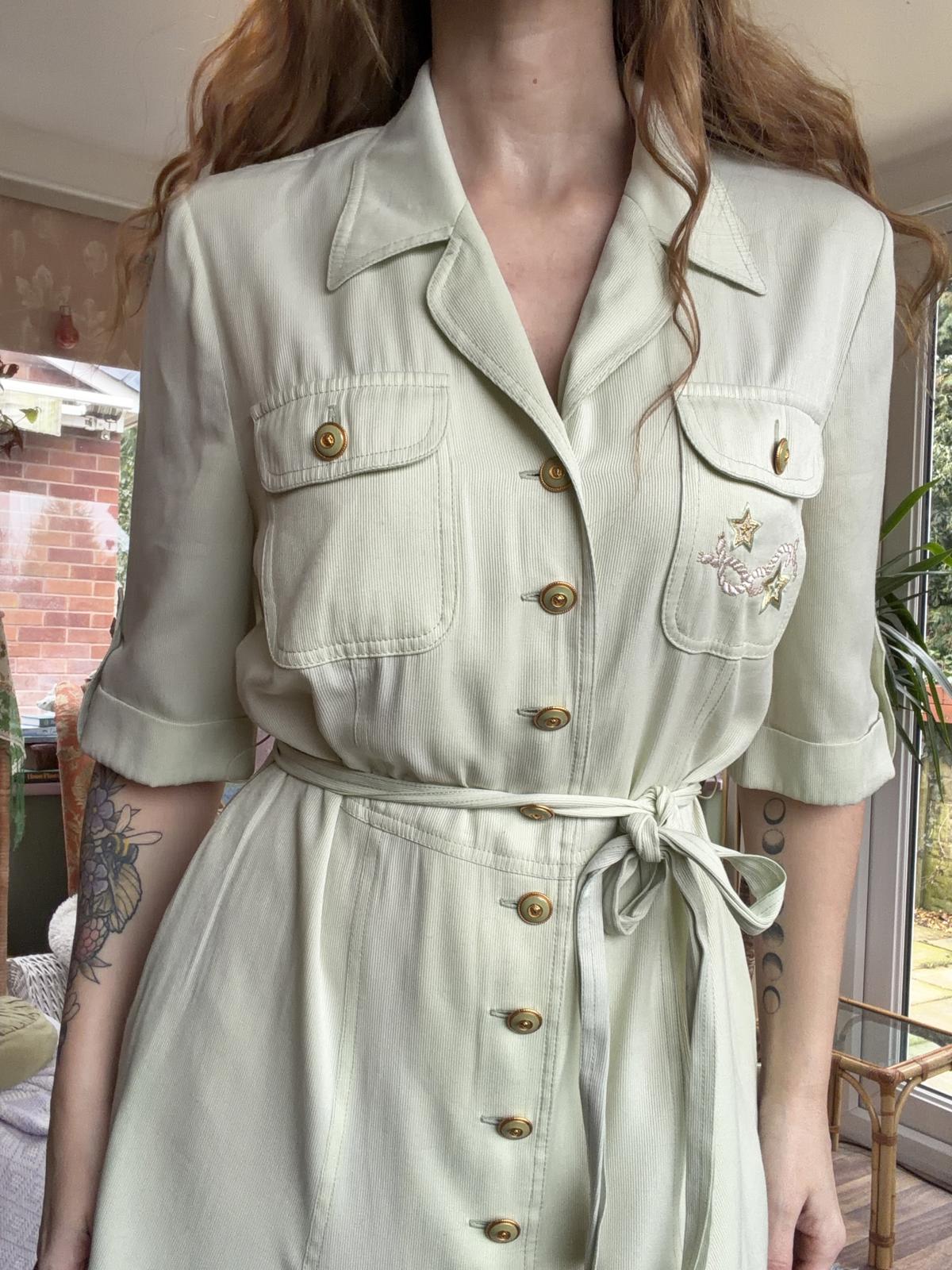 Vintage 1990s shirt dress size 8 10 by INA LIMA Button Up Midi Tie waist green