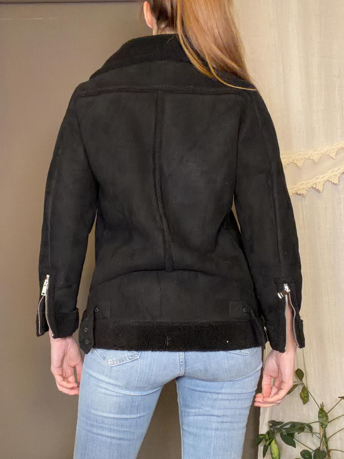 Vintage Y2K Biker Jacket Black Faux Shearling Coat Asymmetric Zip Size 10 to 12