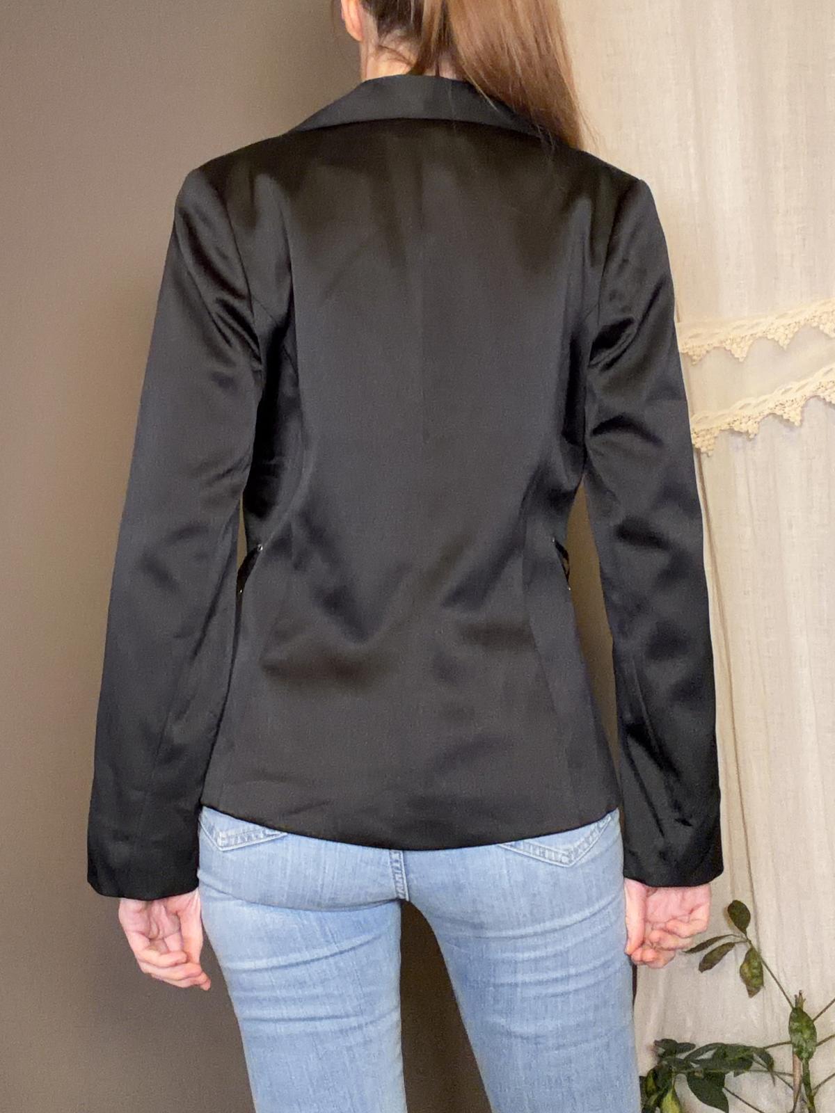 Vintage Y2K Satin Blazer Black size 12 to 14 with Side Lace-Up Detail By E-vie