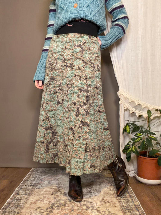 Vintage Y2K Floral Skirt Long Flowy Lace Fairycore Cottagecore Skirt Size 12