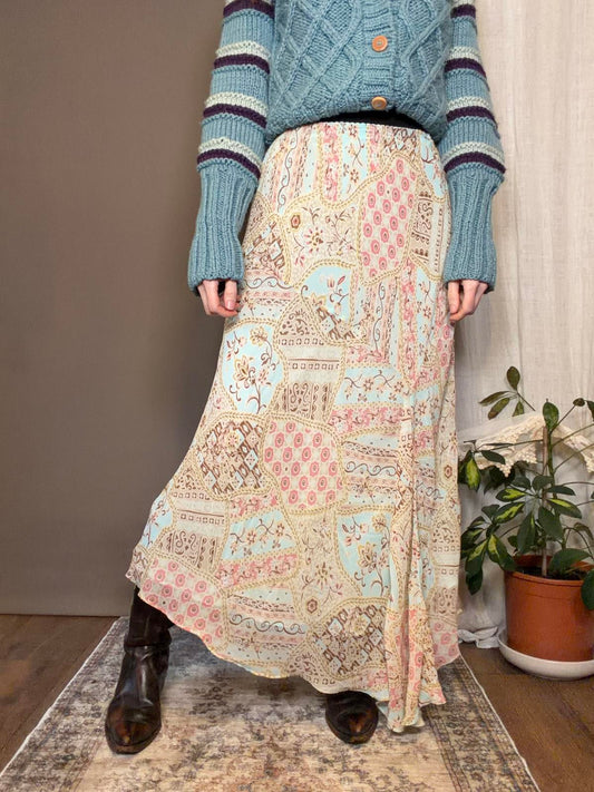 Vintage Y2k Max Skirt Boho Patchwork style Long Floaty Skirt Size 12 to 14