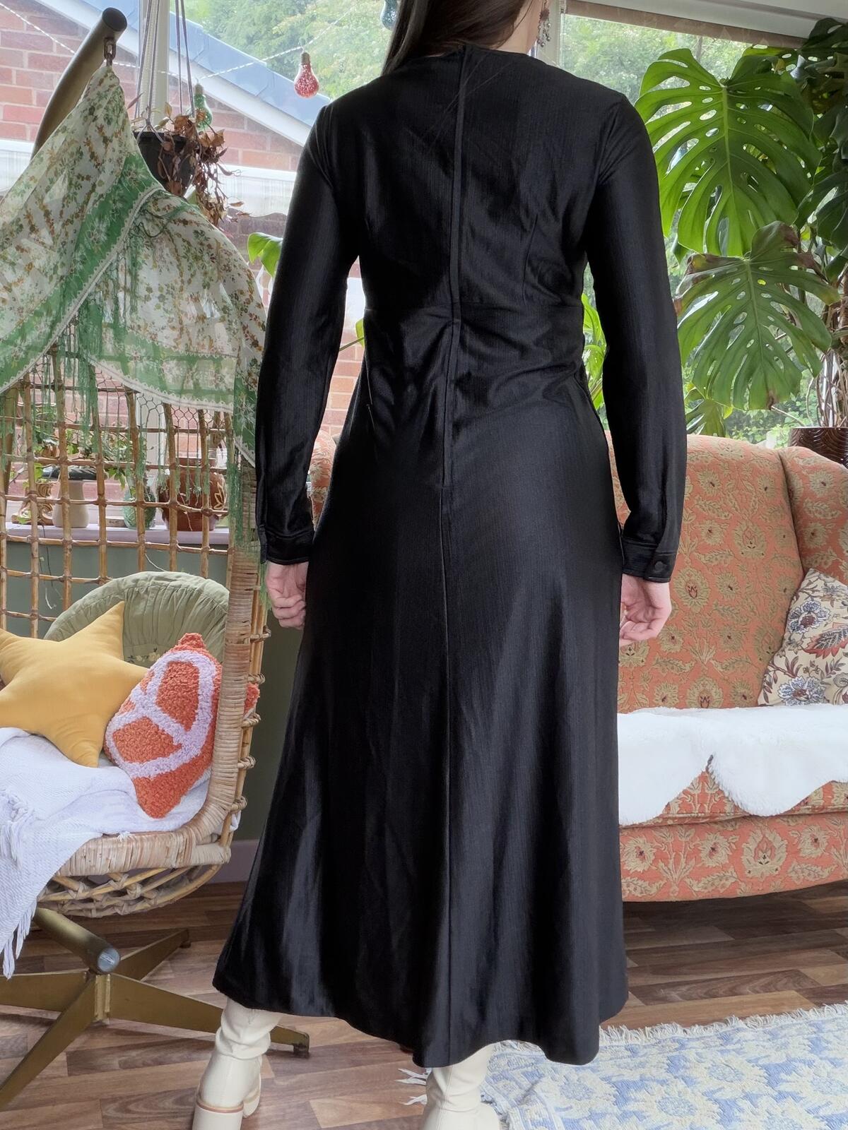 Vintage 1990s Whimsigoth Dress Long Sleeve Black Maxi Dress size 10 to 12